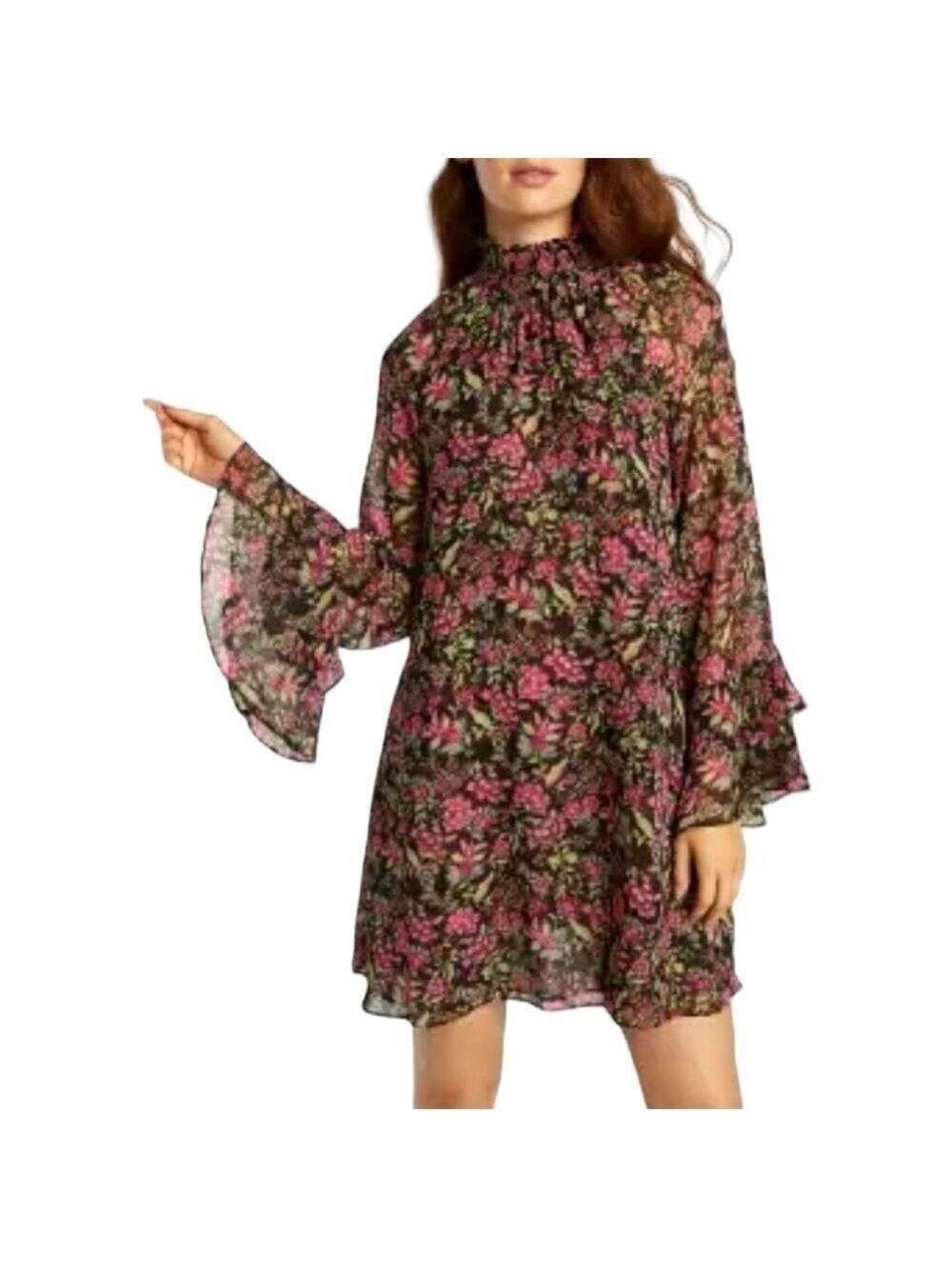 MISA Los Angeles Saint Floral Dress Belted Chiffon Mini Dress Small